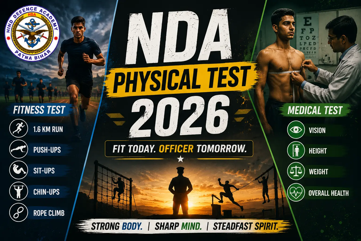 NDA Physical Test 2026 standards events and preparation guide at Hind Defence Academy