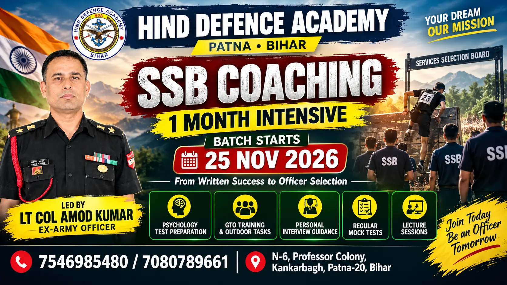 Illustration for SSB Coaching in Bihar: New Batch Starts 25 November 2026 by Hind Defence Academy